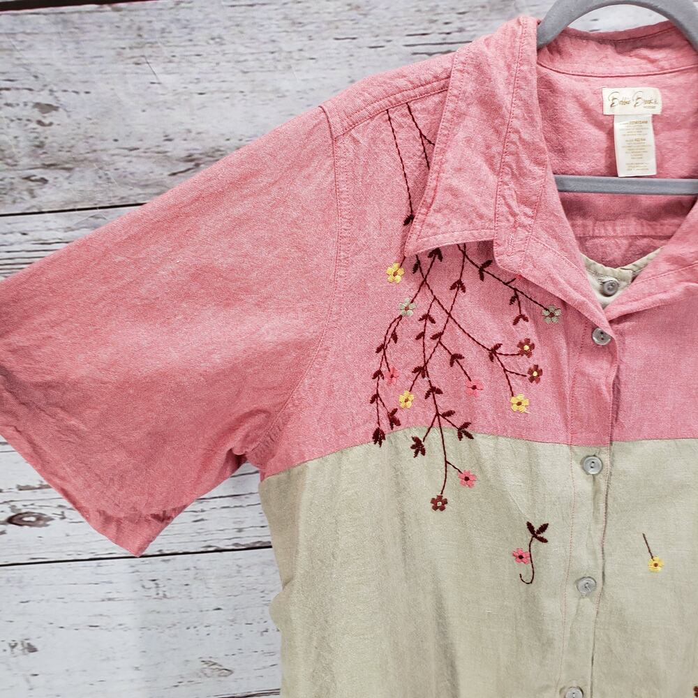 Bobbie Brooks Woman Pink Beige 100%Cotton Embroidered Top Size 22/24W - Picture 5 of 13